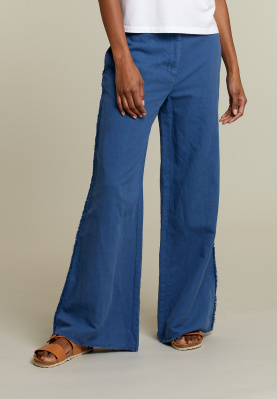 Straight raw edges pants blue