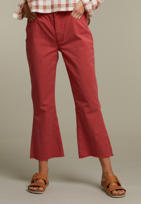 Red cropped bootcut pants