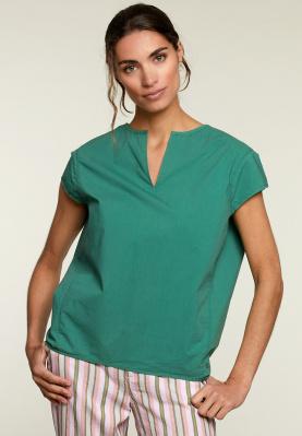 Groene blouse met V-hals en korte mouwen