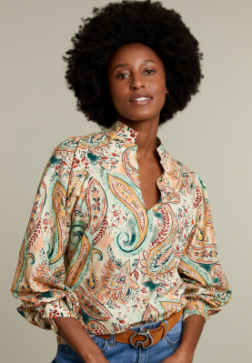 Multicolor blouse met V-hals in fantasieprint
