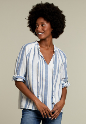 Blue/white striped shirt with tassels