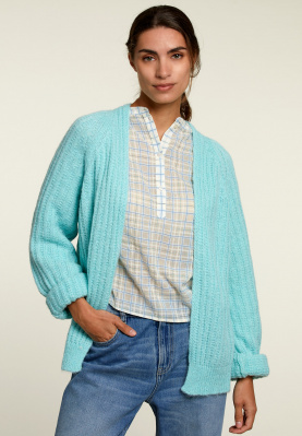 Cardigan turquoise mohair maille ajouré
