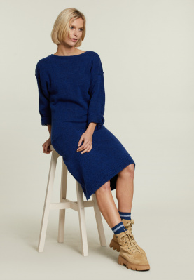 Blue knitted crew neck dress