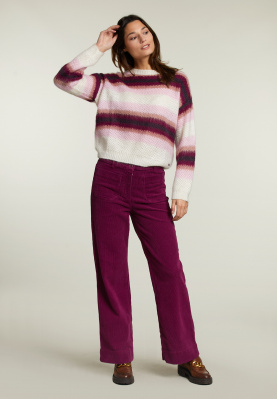 Purple corduroy pants applied pockets