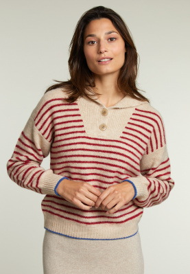Red/beige striped 2 buttons sweater