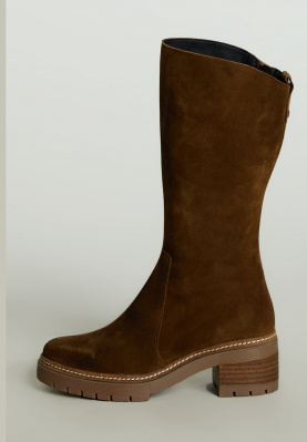 Brown long suede boots with heel