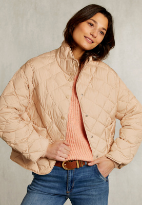 Beige short down jacket with buttons