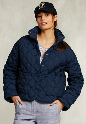 Blue short down jacket with buttons