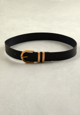 Navy belt with gold buckle