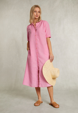 Pink long linen dress