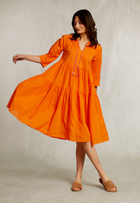 Orange ruffled dress 3/4 sleeves