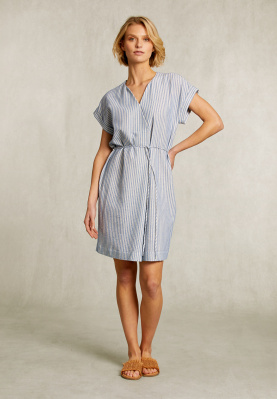 Blue/white striped belted dress