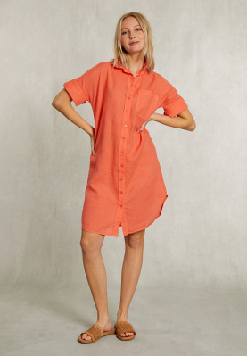 Oranje linnen jurk met zak