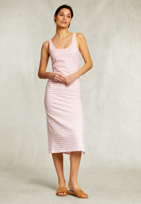 Pink/white striped V-neck dress open back