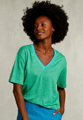 Green linen V-neck T-shirt