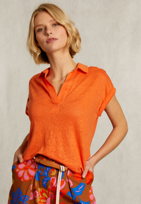 Orange linen V-neck T-shirt short sleeves