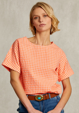 Oranje oversized geruite blouse