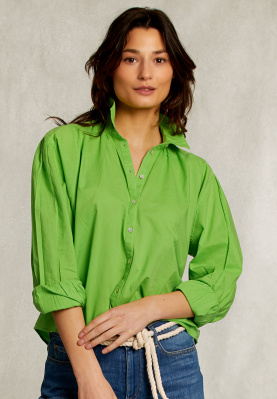 Groene effen blouse pofmouwen