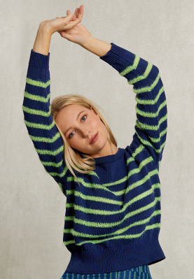 Blue/green striped sweater round neck