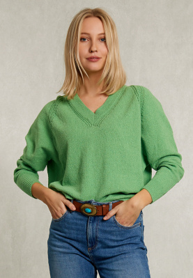 Green raglan V-neck sweater