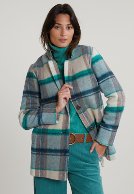 Green/beige checked butttoned coat