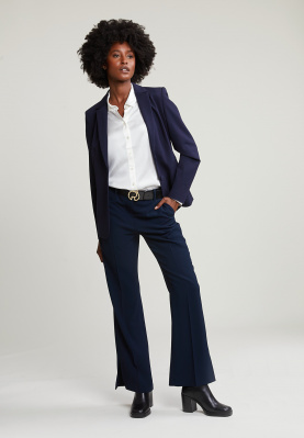 Navy classic pants with side slit