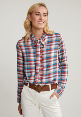 Multi checked blouse fancy collar