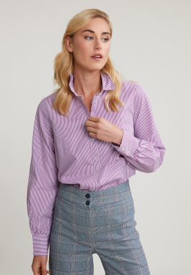 Purple/white striped blouse balloon sleeves