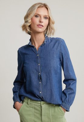 Blue jeans blouse ruffle collar