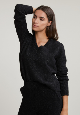 Black V-neck lurex sweater long sleeves