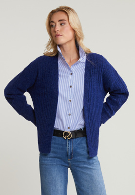 Blue woolen V-neck cardigan