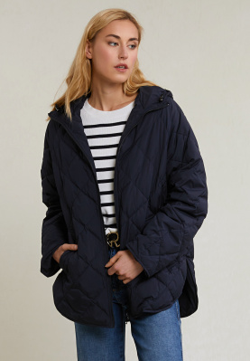 Blue hooded down jacket