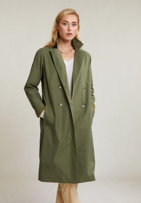 Khaki belted buttoned trenchcoat