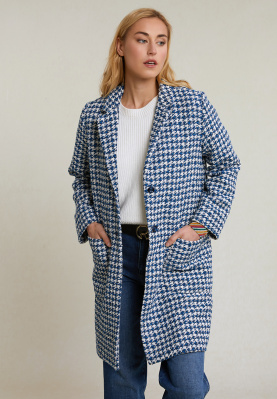 Blauw/wit geruite oversized mantel