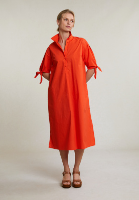 Orange long classic V-neck dress