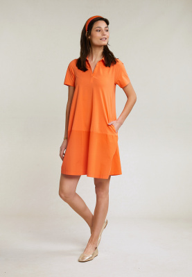 Orange jersey V-neck dress short sleeves