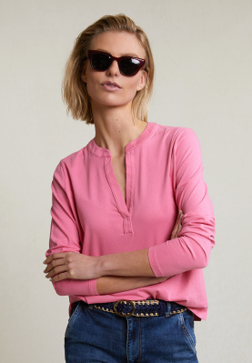 Roze V-hals T-shirt lange mouwen