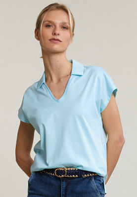 Turquoise V-hals polo T-shirt korte mouwen