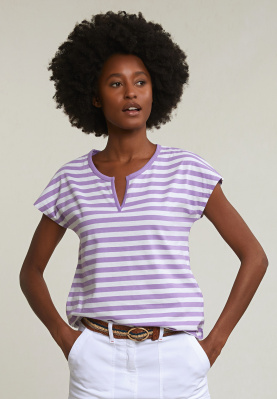 T-shirt V rayé violet/blanc