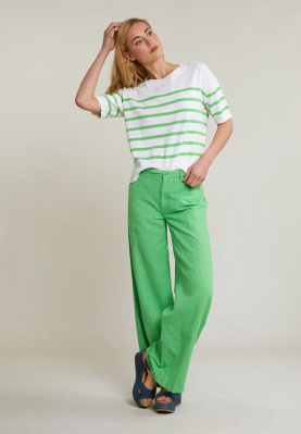 Green linen-cotton pants