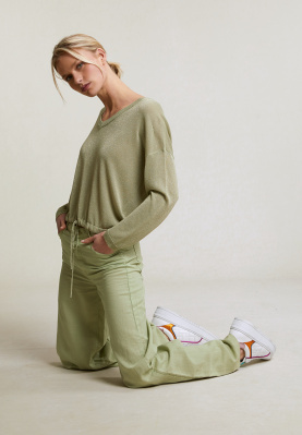 Olive green linen-cotton pants