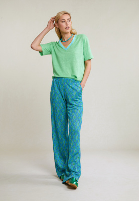Pantalon fantaisie lurex bleu/vert