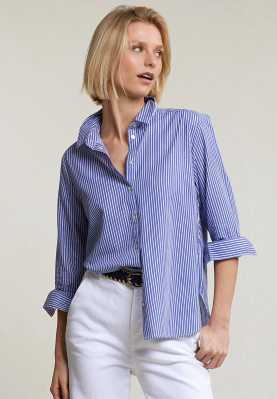 Blauw/wit gestreepte geknoopte blouse lange mouwen