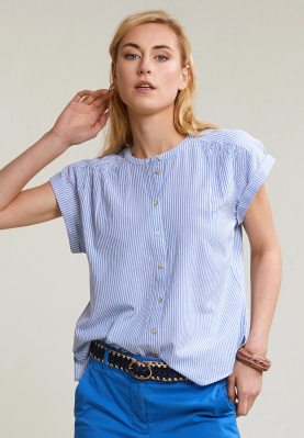 Blauw/wit gestreepte geknoopte blouse