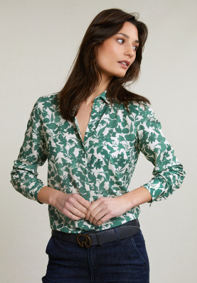 Green/white viscose fantasy blouse long sleeves