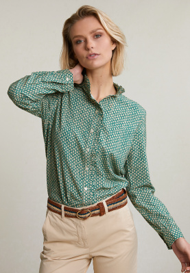 Green/beige ruffled fantasy blouse