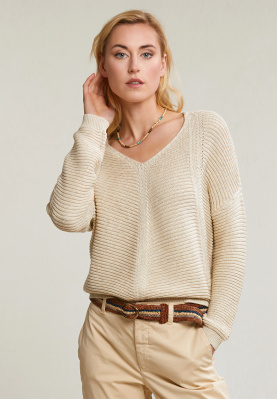 Pull V manches longues beige