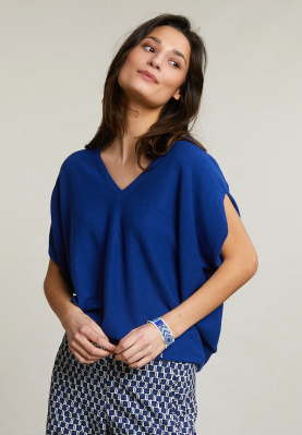 Blauwe mouwloze zachte V-hals trui