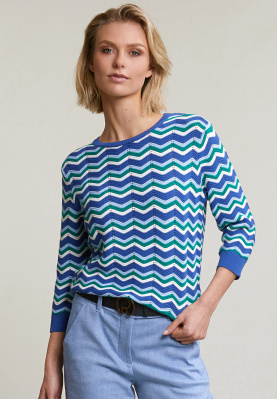 Multi striped crew neck sweater 3/4 sleeves