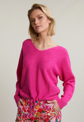 Fuchsia alpaca-virgin wool V-neck sweater